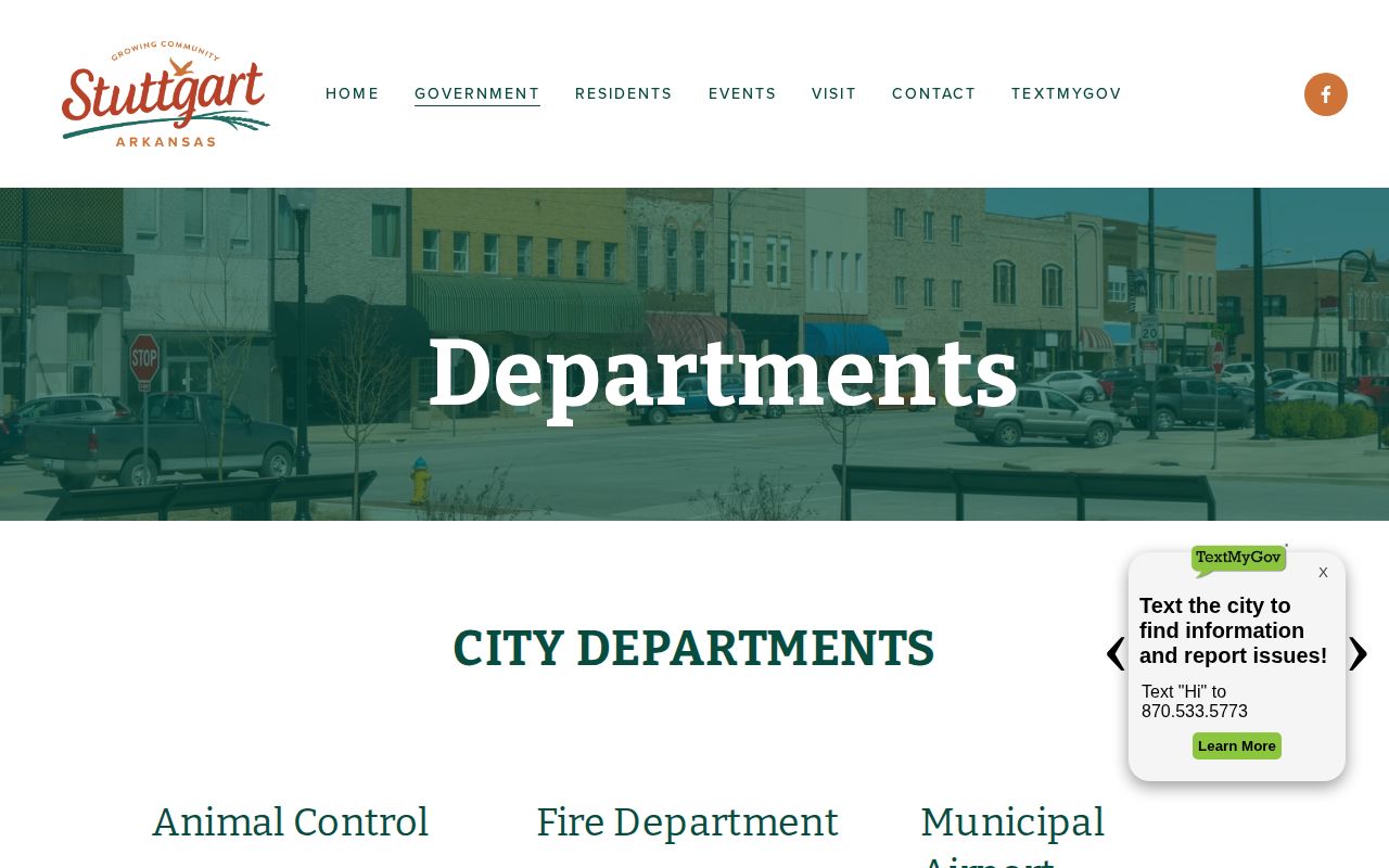 Official Stuttgart city departments page with police department information