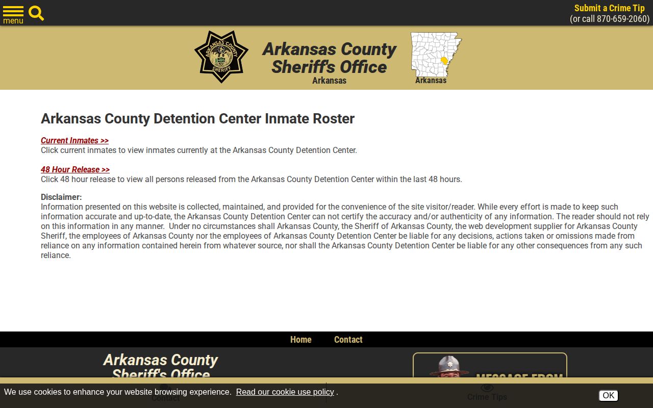 Arkansas County recent arrests roster chooser for current and released records