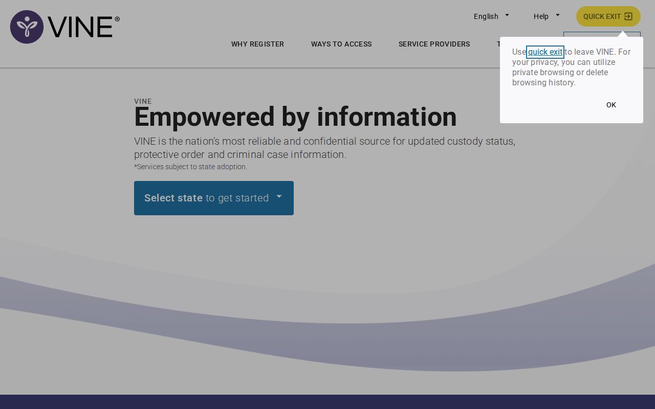 VINELink Arkansas County custody search and arrest alert interface