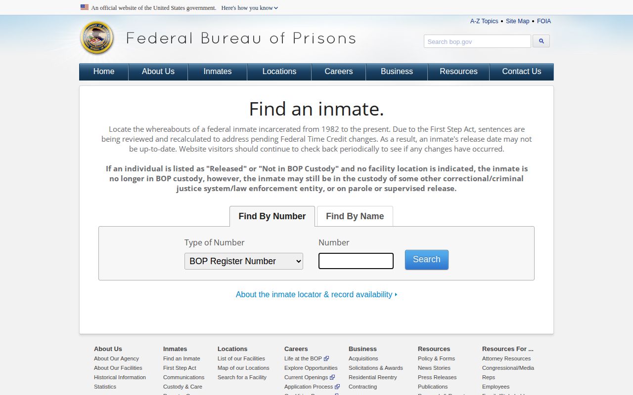 Federal inmate locator outside Arkansas County VINELink custody coverage